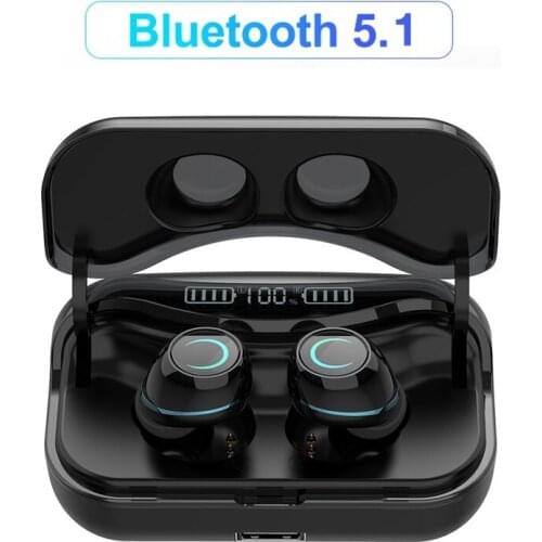 Bluetooth 5.1 Headphones Wireless Touch High-Fidelity IPX7 Waterproof with LED Display Charging Case