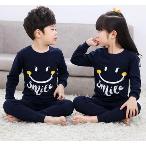 Child Boys Girls Cartoon Smile Clothes Suits Baby Pajamas Sets Teenagers Long Sleeve Pijamas Sets Children Clothing for 2-14Y