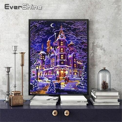 EverShine LED Light Diamond Painting Round Drill Winter Scenery Diamond Embroidery Full Set With Frame Home Decor Diamonds Art