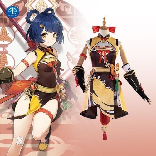 Game Genshin Impact Cosplay Xiangling Cosplay Costume Top Pants Headwear Halloween Fancy Suit for Adult Women Custom Made