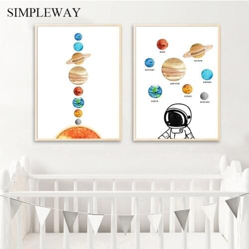 Solar System Education Canvas Print Space Universe Poster Nursery Wall Art Learning Painting Nordic Kids Bedroom Decor Picture