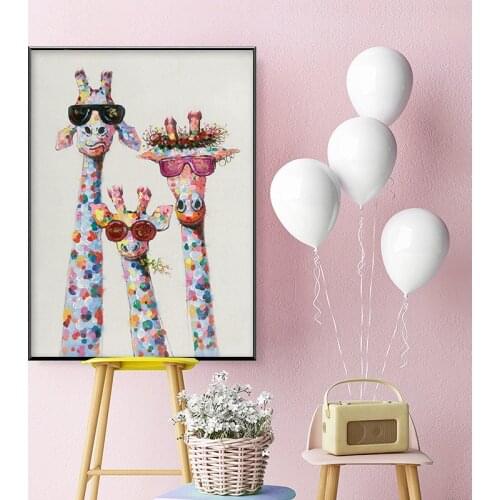 RELIABLL ART Giraffe Family Posters And Prints Animal Canvas Paintings Wall Art Pictures For Living Room Decoration No Frame