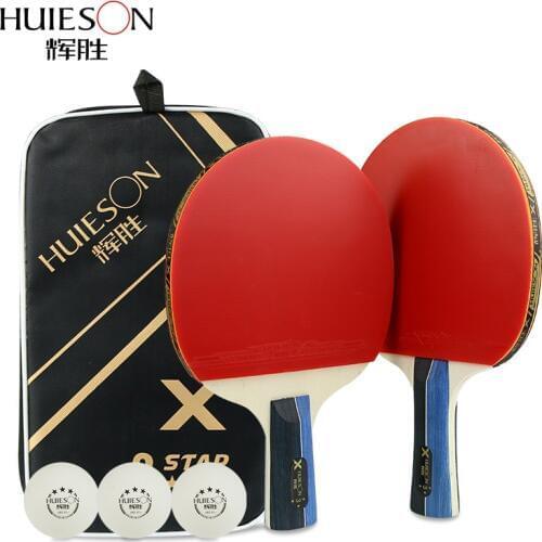Huieson 2Pcs/Set Classic 5 Ply Solid Wood Table Tennis Rackets Set Double Face Pimples-in Rubber Table Tennis Bats for Teenagers
