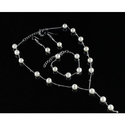 1Set Multilayer Simulated Pearl Necklace Bracelet Earrings Gold Plated Jewelry Sets Sweater Chain Wedding Jewelry Gifts