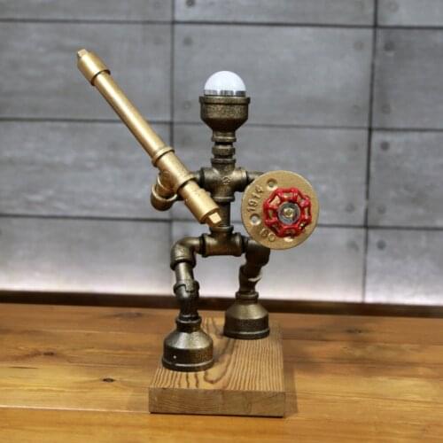 Industrial Style Creative Desk Lamp Retro Water Pipe Warrior Robot Lamp Bedside Bedroom Study Decorative Lamp
