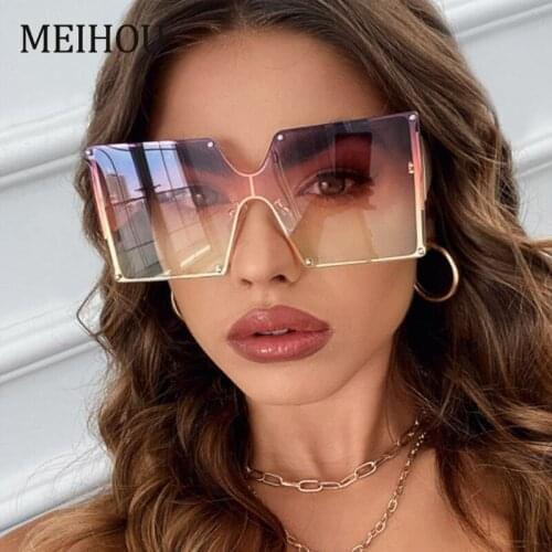 Square Rimless Sunglasses Women 2020 Oversize Gradient Fashion Brand Vintage Big frame Sunglasses Female UV400 Gafa de sol