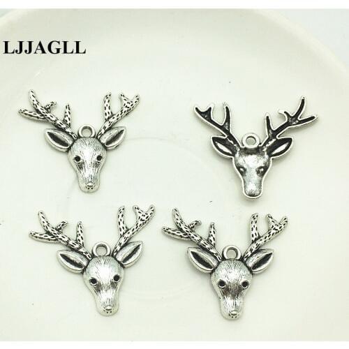 LJJAGLL (50pcs/lot) 37*31mm Metal Alloy Animal Deer Head Charm Xmas Santa Claus Elk Pendant Diy Jelwey Make Earrings ASD021