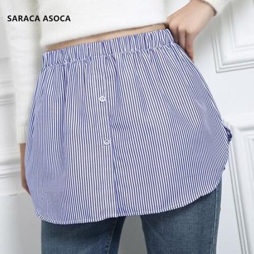 Fashion Blue Stripes Fake Skirt Hem Women All Match Spring Winter Detachable Skirt Hem Lady