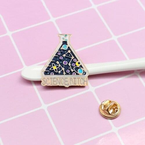 Cartoon Chemical Experiment"SCIENCE BITCH"Experimental Cup enamel Brooch Laboratory badge pins Jewelry fashion accessories gifts