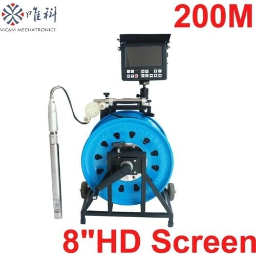Vicam New 200m borehole inspection camera 45mm dual view rotation water pipe camera with manual reel V8-BCS