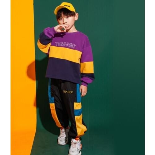 Boys Hip Hop Clothes Loosed Long Sleeve T Shirt Sweatshirt Running Pants Girls Ballroom Jazz Dance Costume Stage Street Wear