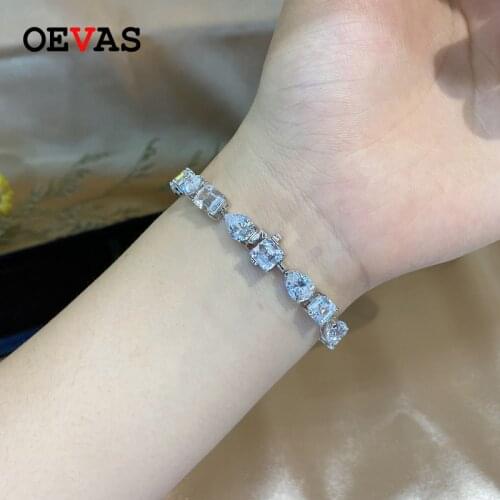 OEVAS Sparkling Created Moissanite Bracelet100% 925 Sterling Silver Bangle For Women Wedding Party Bride band Fine Jewelry Gifts