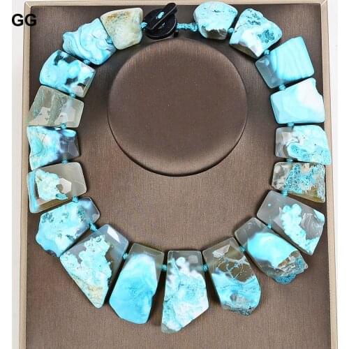 GuaiGuai Jewelry 20x35mm Natural Faceted Top-Drilled Fancy Polished Blue Fire Agate Stone Necklace For Women