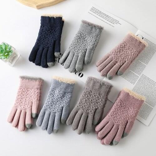 2021 New Winter Ladies Touch Screen Gloves Full Finger Glove Warm Stretch Knit Women Thickening Gloves