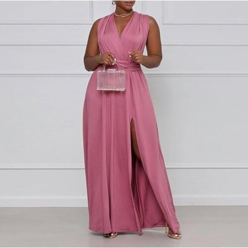 4XL 5XL Plus Size Dresses for Womens Sleeveless V Neck Backless High Waisted High Split Elegant Evening Night Party Vestidos Hot