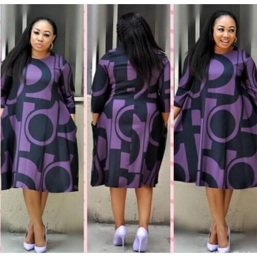 2021 new African womens dress digital print round collar basic a-line sleeve dress