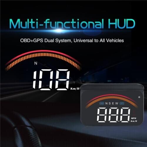 HUD Head Up Display OBD2 GPS Peedometer Overspeed Voltage Windshield Speed Projector Alarm Temp KMH KPM Compatiable with All Car