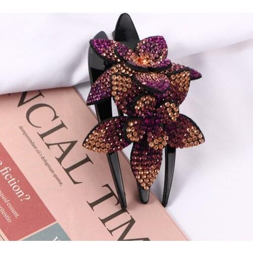 Rhinestone Double Flower Hair Clip Hair Crystal Peals Hair Combs Female Elegant Beads Hairgrip Handmade Fashion Accessories