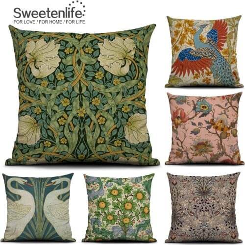 Sweetenlife Plant&Animals Pattern Chair Cushion 20in X 20in Retro Pillow Cover Light Linen Material Throw Pillow Case Wholesale