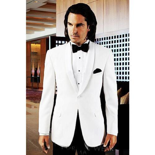 High Quality White Jacket With Black Satin Lapel Groom Tuxedos Groomsmen Best Man Suits Mens Wedding Suits/business/formal suits