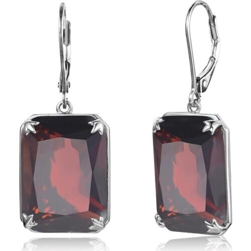 Real 925 Sterling Silver Earrings For Women Fashion Jewelry Gemstones Garnet Rectangle Engagement Wedding Fine Jewellery Gift