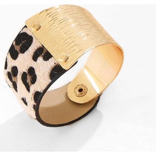 Women bangle Fashion Leopard Print Bracelet For Women Bohemian Leather Vintage Gold Color Wide Cuff Bracelets Jewelry Gifts