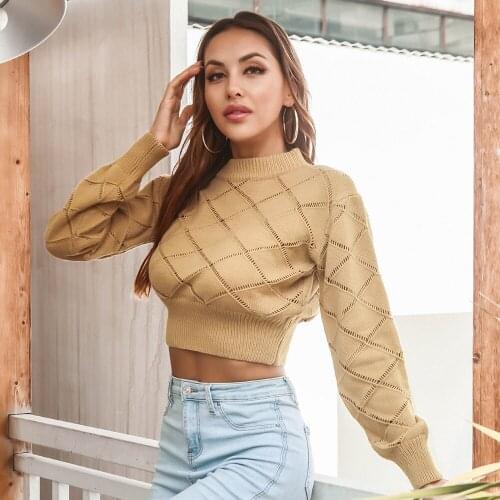 2021 Za Women Fashion O Neck Long Sleeve Sweaters Autumn Winter New High Quality Plaid Slim Pullover Knitwear Casual Sweater