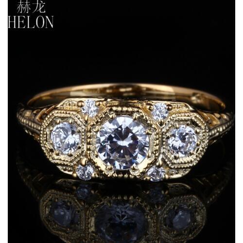 HELON Special Antique Vintage Engagement Wedding AAA Graded Cubic Zirconia Sterling Silver 925 Ring For Women Ring wholesale