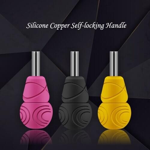 1Pc 35MM Anti-slip Silicone Tattoo Machine Handle Brass Copper Core Auto Lock Tattoo Grips Holder, Tattoo Body Art Accessories