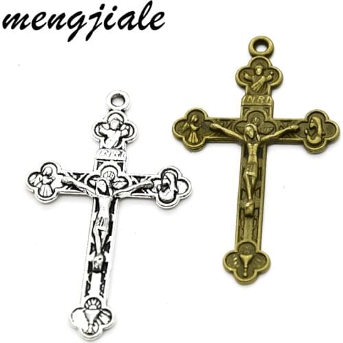 10pcs Antique bronze classic Jesus cross Charms fit Making pendant Bracelet DIY Handmade Jewelry Accessories 46*28mm