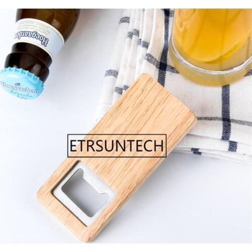200pcs Wood Beer Bottle Opener Wooden Handle Corkscrew Stainless Steel Square Openers Bar Kitchen Accessories Party Gift