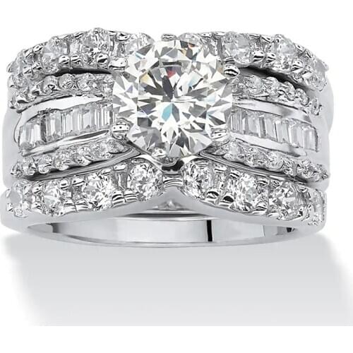 3pcs/set Luxury White Zircon Rings Set For Women Accessories Bride Wedding Engagement Ring Jewelry Gift