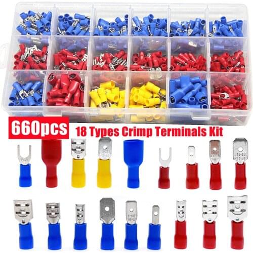 330/660pcs Assorted Spade Crimp Terminals Insulated Electrical Butt Ring Fork Lugs Terminal Kit Wire Crimp Connectors 18 Types