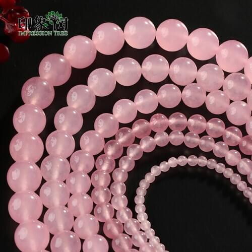4/6/8/10/12/14mm Natural Pink Chalcedony Jades Round Smooth Bead Pick Size Loose Bead Fit Necklace For DIY Jewelry Making 2015
