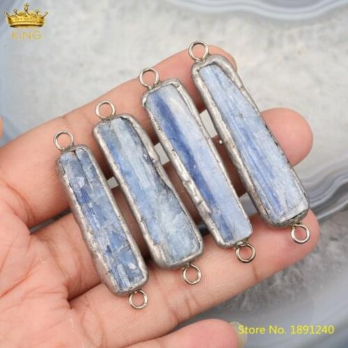 5pcs Natural Blue Kyanite Rectangle Connector Charms For Pendant Necklace,Plated Tin Slab Kyanite Charms For DIY Jewelry Making