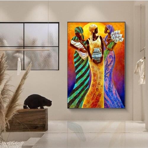 Abstract African Woman Portrait Oil Painting on Canvas Wall Art Posters Prints Scandinavian Wall Picture for Living Room Home