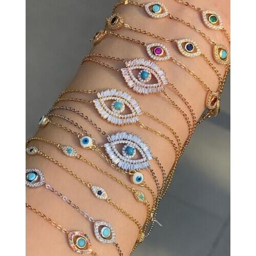 Baguette cubic zirconia CZ lucky eye bracelet 3 color luxury Gorgeous women gift Turquoises Gem Shiny turkish evil eye jewelry