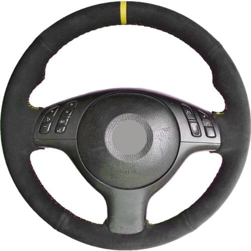 Black Suede Yellow Marker Car Steering Wheel Cover for BMW M Sport 3 Series E46 330i 330Ci E39 540i 525i 530i M3 M5 2000-2006