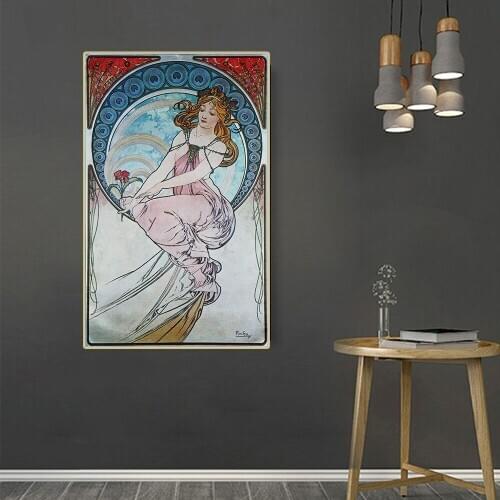 Citon Alphonse Mucha《Art flowers》Canvas Art Oil painting Artwork Poster Picture Wall Decor Modern Home Living room Decoration