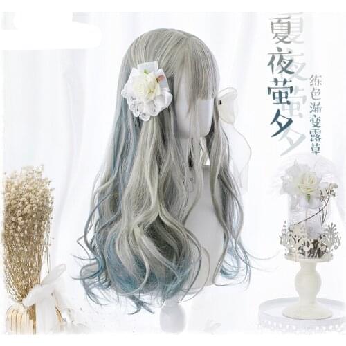 Harajuku Women Gothic Sweet Lolita Long Curly Hair Multi-Color Synthetic Cosplay Wigs + Wig Cap