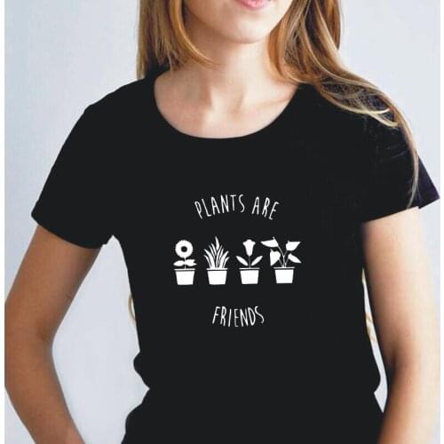 Hipster Tee Shirt Femme Summer Harajuku T Shirt Women Tops Funny Plants Are Friends Letters Print Casual Cotton Women Tshirt