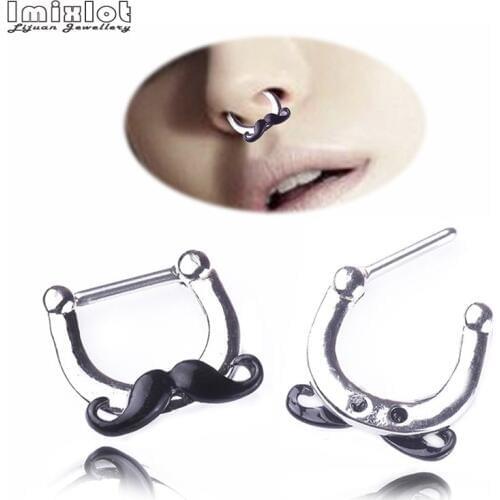 Imixlot 16g Black Beard Nose Piercing Ring Septum Clicker Piercing Body Jewelry Piercing Nose Septum Nariz Piercings Tragus