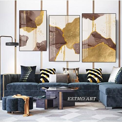 Canvas Painting Abstract Golden Green Line Poster Nordic HD Print Light Luxury Living Room Wall Art Home Decoration Picture