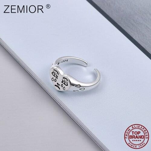 Crying Face Antique Adjustable Ring For Women Silver Tears Crown Round Link Geometry Rings Fashion Couples Gift Vintage Jewelry