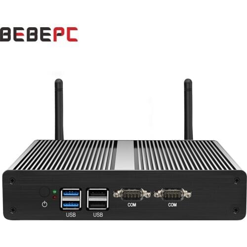 BEBEPC Fanless Mini PC Celeron J1900 J1800 N2830 Dual LAN Gigabit 2 RS232 Windows 10 Network Industrial Computer HDMI VGA WIFI