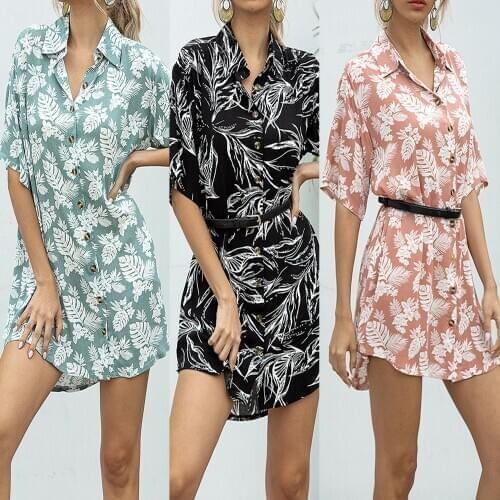 Summer 2020 Hot Sale New Sexy Female Short Sleeve Printed French Retro Shirt Dress