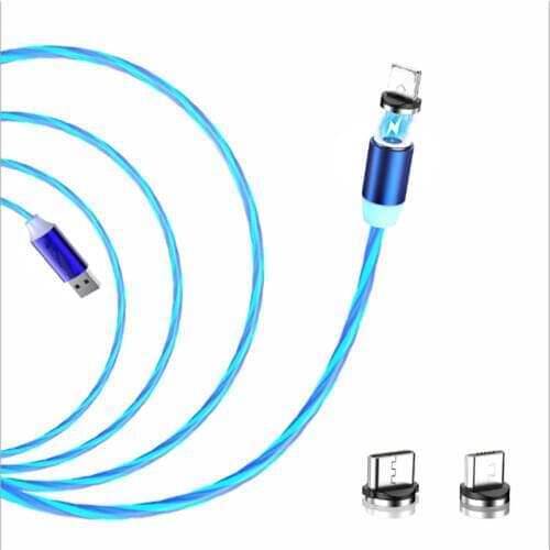 Magnetic LED Glow Lighting Fast Charging USB Type C Cable Magnetic Cable USB Micro Charger Cable Wire for iPhone Huawei Samsung