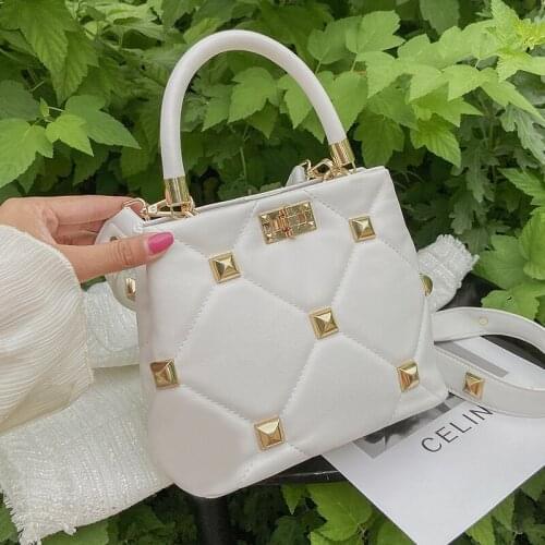 Fashion PU Leather Tote Bag Women Diamond Lattice Rivets Handbag Shoulder Bags 2021 New Summer New Designer Brand Crossbaby Bag