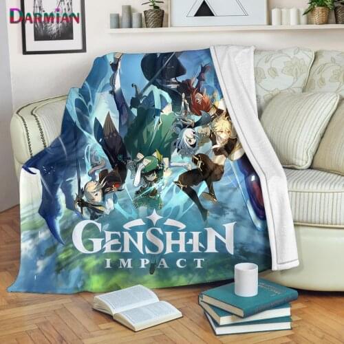 DARMIAN Fashion Soft Blankets for Sofa Bed Trend Anime Genshin Impact Design Printed Couch Keep Warm Bedspreads Blankets Mantas