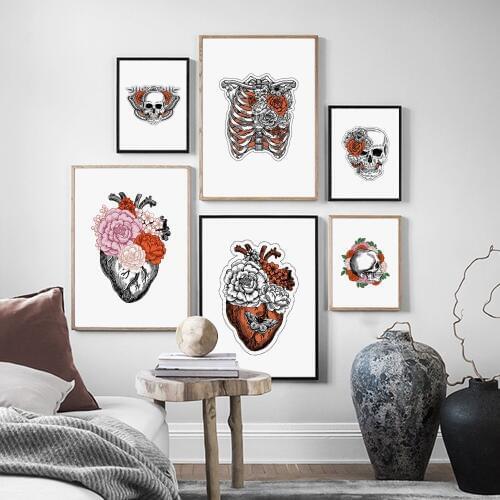 Flower Heart Skeleton Human Anatomy Wall Art Print Canvas Painting Nordic Posters And Prints Wall Pictures For Living Room Decor